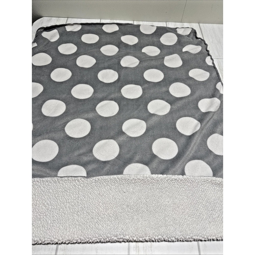 Circo Gray White Polka Dot Plush Baby Blanket Lovey Sherpa Back 40 x 30"